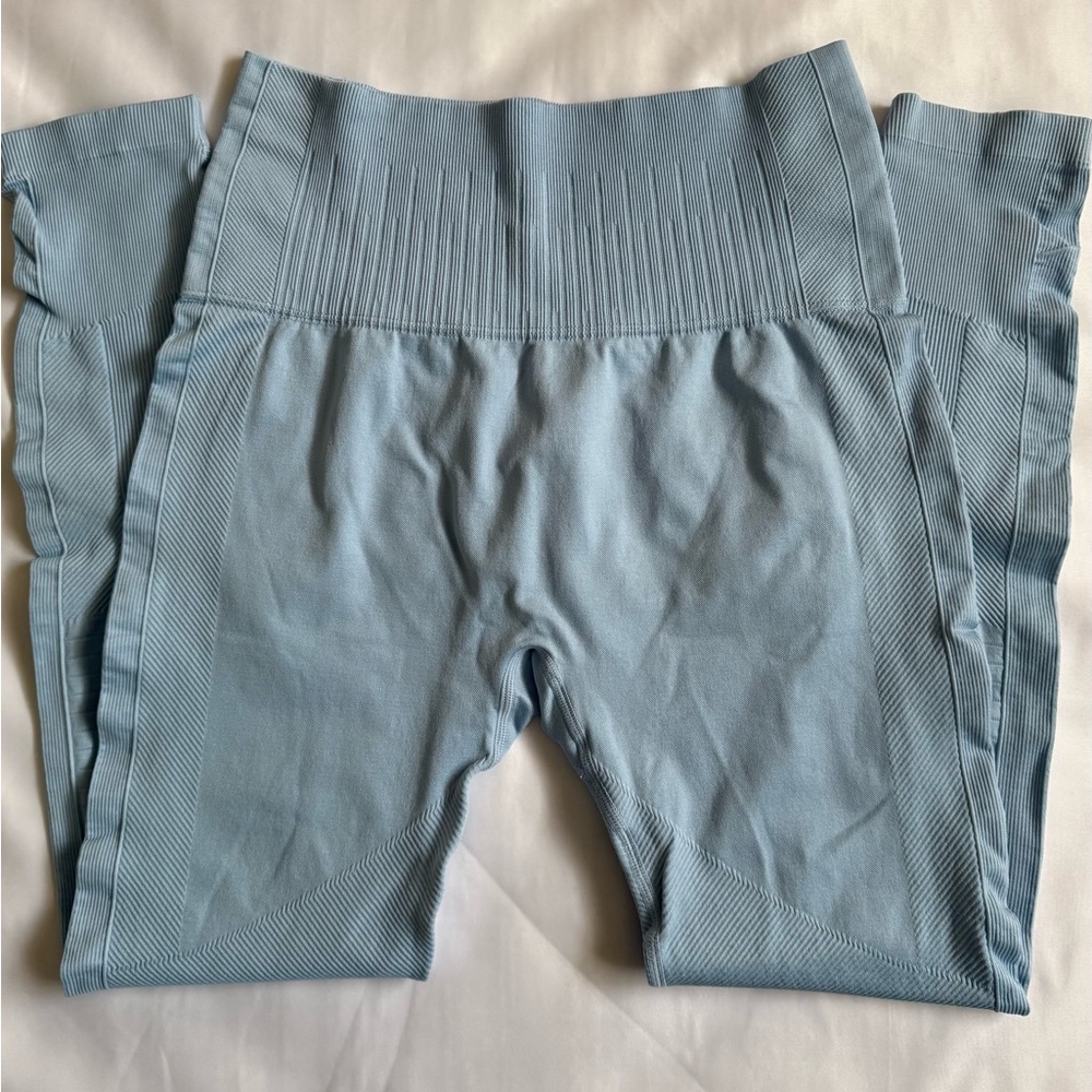 Light Blue Ribbed Biker Shorts